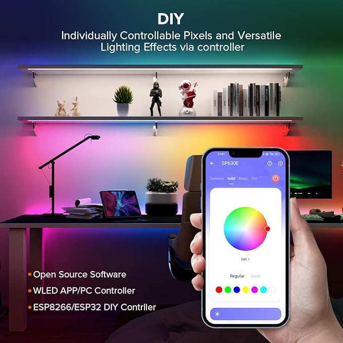 SEZO WS2812B LED Strip Light 3.3FT/1M 144LEDs/m Individually Addressable Programmable 5050SMD Digital RGB Alloy Wires Flexible Dream Color IP30 Non-Waterproof PCB Black DC5V