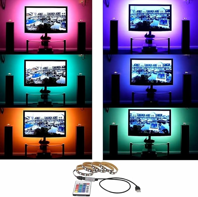 ausuky 5V 5050 RGB LED Strip Light Bar TV Background Lighting Kit + USB Remote Control (Cool Black Board,10ft (3M))