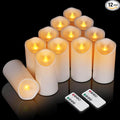 Bulk Set of 12 Outdoor Flameless Candles, Patented 3D Dual-LED Resin Pillars with 2 Remotes, Pure White Waterproof Non-Melting Battery Operated Wedding Aisle Decor, (White, D3 X H6)