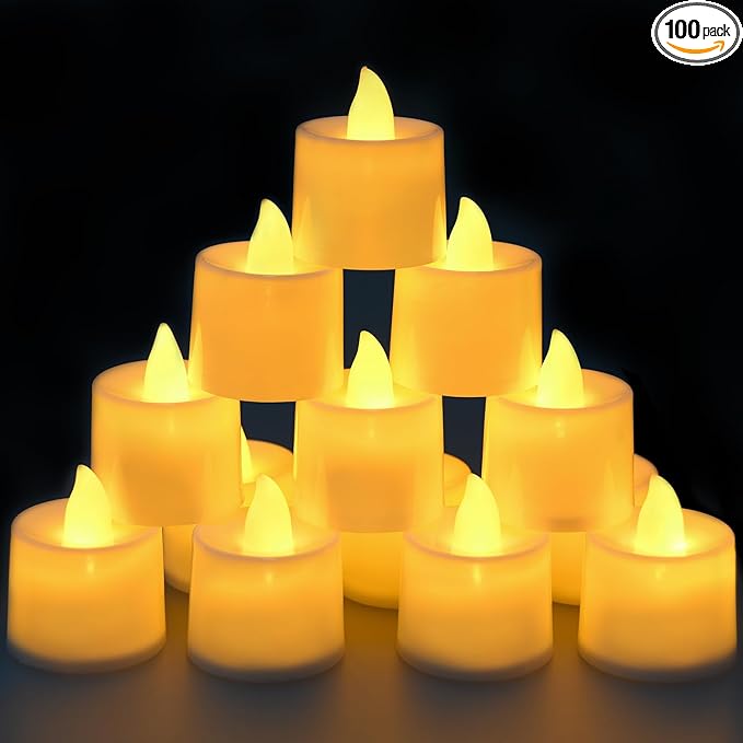 KOABY 100 Pack Flameless Votive Candles, Last 8H+, Warm Yellow Light, No Timer or Flickering