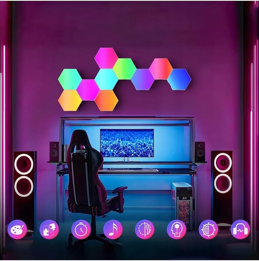 ODISTAR Remote Control Hexagon Wall Light,Smart Wall-Mounted Touch-Sensitive DIY Geometric Modular Assembled RGB led Colorful Light with USB-Power,Used in Bedroom (6-Pack)