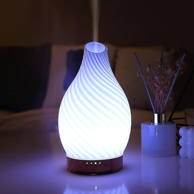 Art Glass Essential Oil Diffuser - 160ml Ultrasonic Cool Mist Scent Aroma Aromatherapy Diffuser, Intermittent with Auto Shut-Off Timer Setting &7 Colors Night Light for Home -Ethereal Time