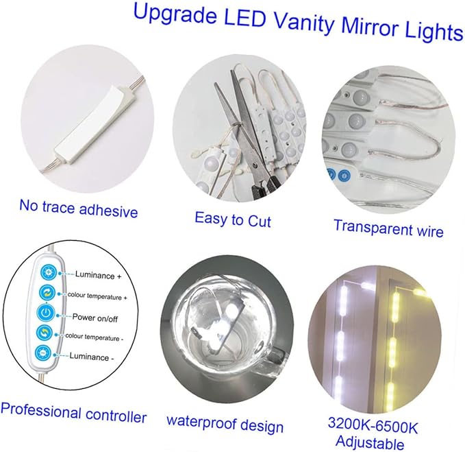 1set Led Vanity Mirror Lights Adjustable Brightness USB Powered Makeup Lights for Mirrors Installation Professional Lighting for Makeup Application