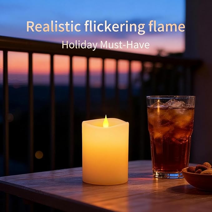 3x4 Flickering Flameless Candles Set of 3,4 inch Real Wax LED 600 Hours Battery Candles with Timer Remote,Control for Wedding Party Indoor,Ivory