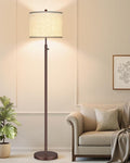 Nintiue 【Upgraded】 Dimmable Floor Lamp for Living Room, 11W LED Bulb Included, Modern Standing Lamp, Tall Pole Light with Linen Shade for Bedroom Reading Office Corner Nursery-Matte Brown