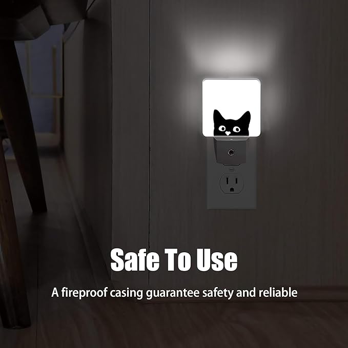 Black Cat Cute Dusk to Dawn Night Light, Auto Sensor Lamp Home Indoor Stairway Kitchen Corridor, Night Lights Plug into Wall Decor, Boys Girls Women Men Room Gifts