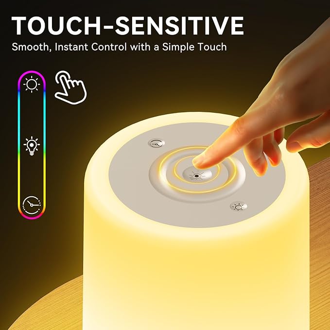 Night Light for Kids Baby, Dimmable Touch Lamp for Nursery, 11 RGB Colors 5 Brightness, Portable Rechargeable Bedside Table Lamp for Nightstand, Kids Night Light for Bedroom Living Room, Silver