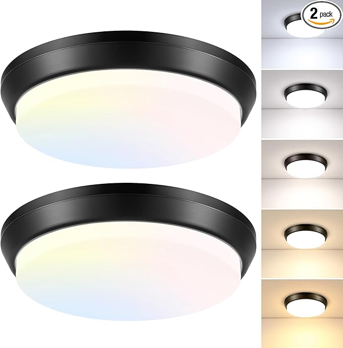 13 Inch Dimmable Flush Mount LED Ceiling Light Fixture 4000LM, 2700K/3000K/4000K/5000K/6500K Adjustable Black Ceiling Lights, 2 Packs 36W Modern Ceiling Lamps for Bedroom Bathroom Kitchen Hallway
