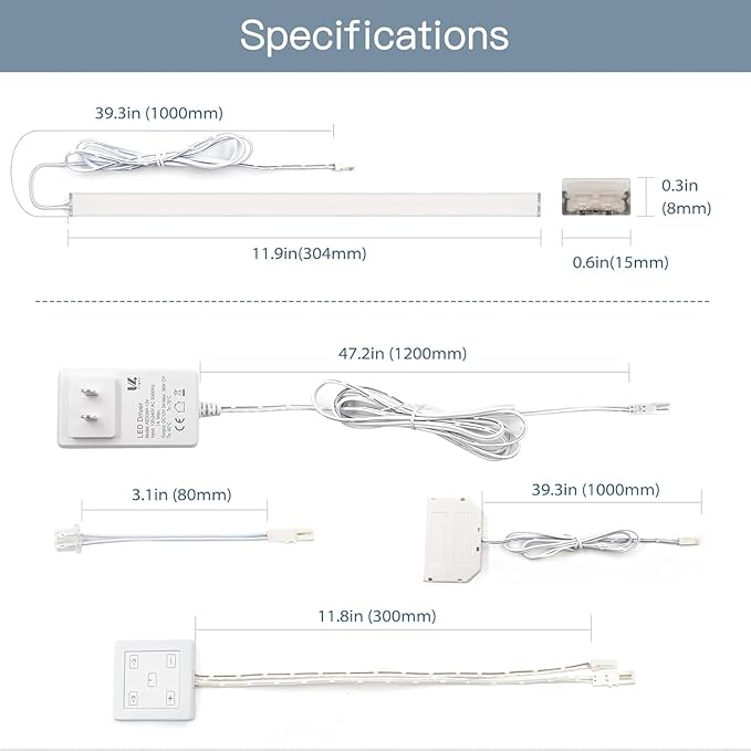 V4light Under Cabinet LED Lighting, 6 Pack Ultra Slim Aluminum Light Bars, Plug-in Kitchen Lights with Touch Dimmer, Dimmable 2700K–6500K, Linkable for Closet, Shelf, Display Cabinet
