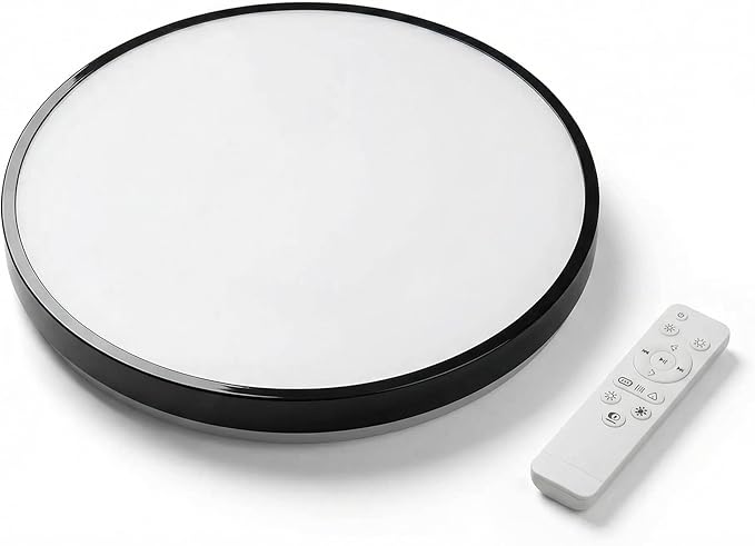 HOREVO 16inch 36W LED Ceiling Lamp Black Flush Mount Ceiling Light Fixture with Bluetooth Speaker with Remote Control, RGB Color Changing,for Living Room, Dining Room, Bedroom, Office