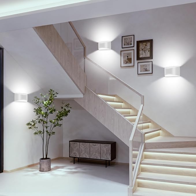 4 Pack White LED Wall Sconce Hardwired Indoor Wall Lights Up and Down Wall Mount Light for Living Room Bedroom Corridor Hallway Conservatory Cool White 6000K(with G9 Bulbs)