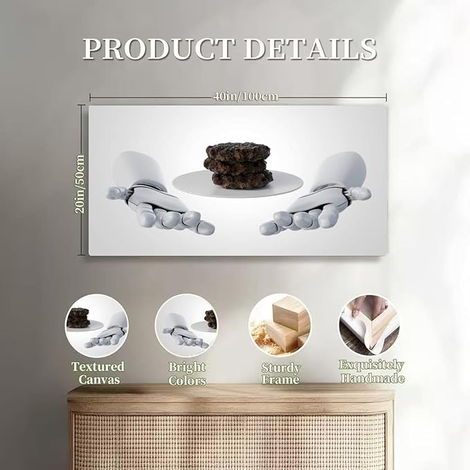 Wibinuki Wall Art Wall Decor Wall Paintings D rendering of robotic arms holding stack of beef pties for Living Room Bedroom Bathroom Home Decor Can Be Hung Directly 20"x 40"