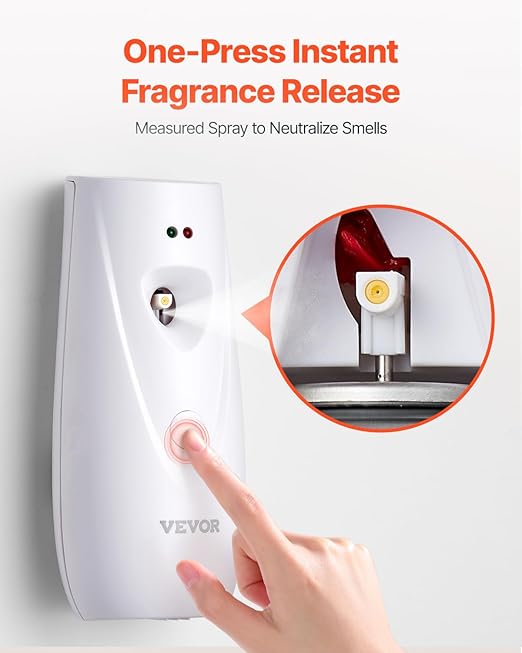VEVOR Automatic Air Freshener Spray Dispenser, 2-Pack, Wall Mounted or Free Standing, Battery Operated, Multiple Time Settings for Home, Indoor, Bathrooms, Offices, Hotels, Commercial Places, White
