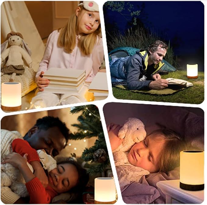 Night Light Touch Sensor Lamp Bedside Table Lamp for Kids Bedroom Rechargeable Dimmable Warm White Light and RGB Color Changing