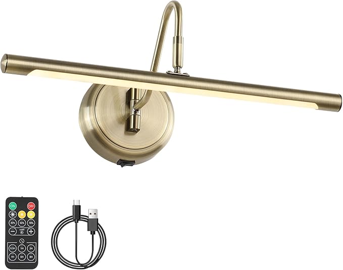 JOOSENLUX Modern Wall Lights Battery Operated Antique Bronze Wireless Picture Lights for Wall 16.5" Inch Dimmable Under Counter Lights for Kitchen with Swing Arm as Canvas Wall Sconce Light CRI95+