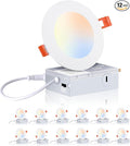 CLOUDY BAY 12 Pack 4 Inch 5CCT Ultra-Thin LED Recessed Ceiling Light with Junction Box,2700K/3000K/3500K/4000K/5000K Selectable,10W Dimmable Canless Wafer Downlight,White, 650LM High Brightness
