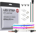 BTF-LIGHTING FCOB COB LED Strip WS2814 IC RGBW 4000K Flexible High Density Color Chasing Uniform Light 9.8FT DC24V 896LED/m 16IC/m 12mm Width for Home DIY Lighting Projects(No Adapter or Controller)