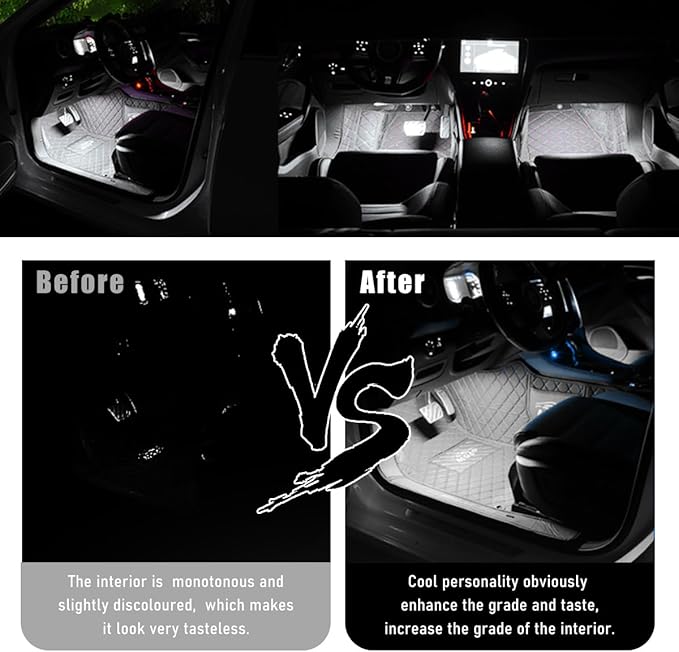 Car Interior LED Strip Light, 12V 24 LED Neon Ambient Night Light with Cigarette Lighter Plug, Automotive Atmosphere Decorative Under Dash Lighting Kit, Car Accessories (White)