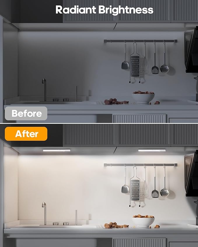 Under Cabinet Lighting, LED Motion Sensor Light Indoor, Wireless Rechargeable Battery Operated Under Cabinet Lights for Kitchen,Dimmable Closet Lights (3 Pack)