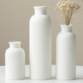 Modern Ceramic Vase Set, White Ribbed Matte Design, 3-Piece Decorative Vases for Home, Living Room, Office (White)
