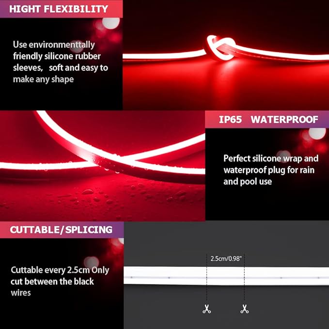 LED Strip Lights Bright and Durable Neon Rope Lights 16.4ft/5m for Lighting Decoration Indoors Outdoors[No Power Adapter] Neon Light Strip RED