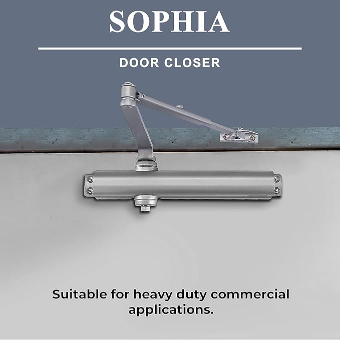 Sophia Medium/Heavy Duty Commercial Door Closer DK8000 Automatic Door Closer, Adjustable Size 1-6 Hydraulic Door Closer Hinge for Heavy Traffic Areas, Grade 1 - ADA Compliant & UL Listed, Silver