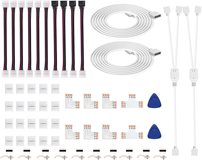 iCreating LED Strip Connectors 4 Pin, RGB LED Light Connectors Kit Includes 5050 LED Connectors L Shape 4Pin 10mm LED Light Strip Connectors for 10mm Wide 4-pin RGB LED Strip Lights