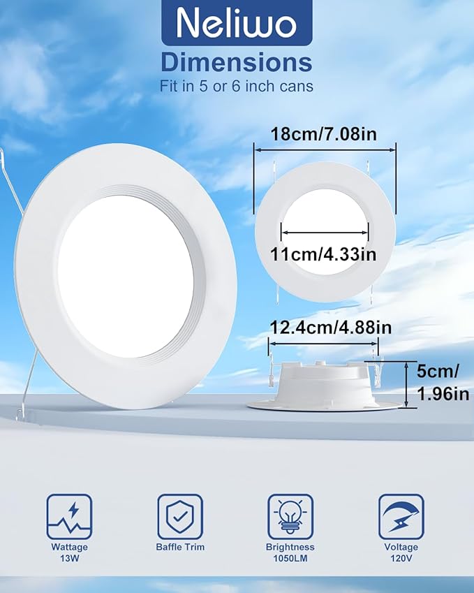 LED Recessed Lighting 6 inch/5 inch, Smart RGB Bluetooth Can Lights, 13W 1050LM, Color Changing, Retrofit Led Recessed Light Compatible with Alexa for Bedroom Living Room Kitchen, 6Pack