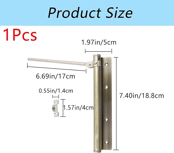 Geesatis 1Pcs Safety Spring Door Closer, Stainless Steel Adjustable Automatic Door Closer,Right or Left Wing Door(Cyan)