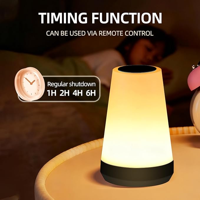 Night Light, Dimmable Touch Lamp and Remote Control, 13 RGB Colors & 5 Brightness, Rechargeable Bedside Table Lamp for Baby Kids Nursery Bedroom Bathroom Camping (Black)