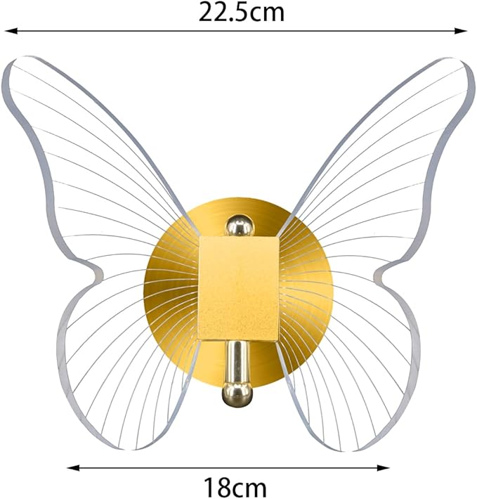 Chrasy 10W LED Wall Light Indoor, Modern LED Wall Sconce, Creative Acrylic Butterfly Wall Lamp with Golden Color Base for Bedroom Living Room Office Restaurant Hallway, 3 Color Temp Adjustable