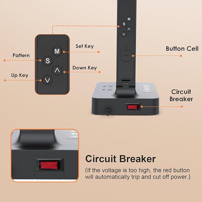 Power Strip with LED Desk Lamp: Table Lamp with Charging Station - 2 Outlets 1 USB-A Ports 1 Type-C Ports, Surge Protection and Led Display, 5ft Extension Cord, 5 Color Modes 5 Brightness