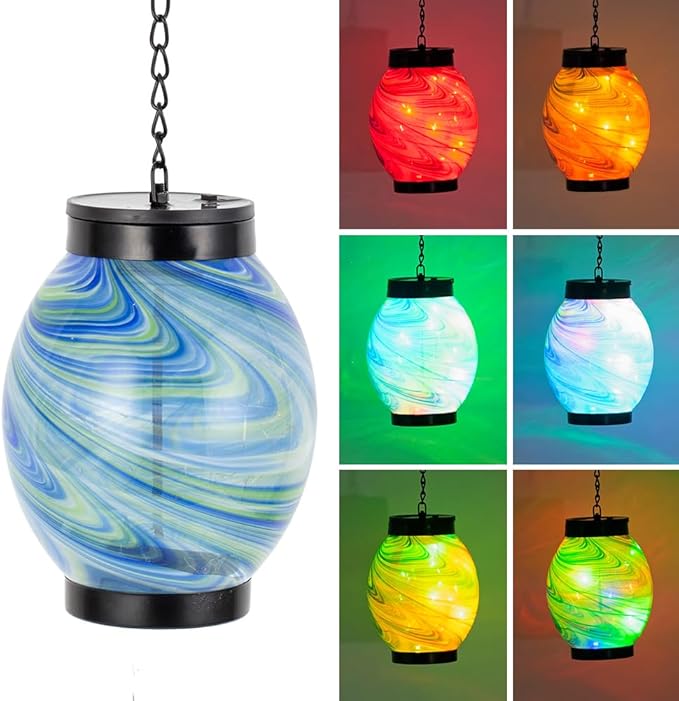 Solar Hanging Lanterns Outdoor, Waterproof Solar Glass Lights, Color Changing Led Lamp Light for Garden Yard Tree Home Xmas Decor