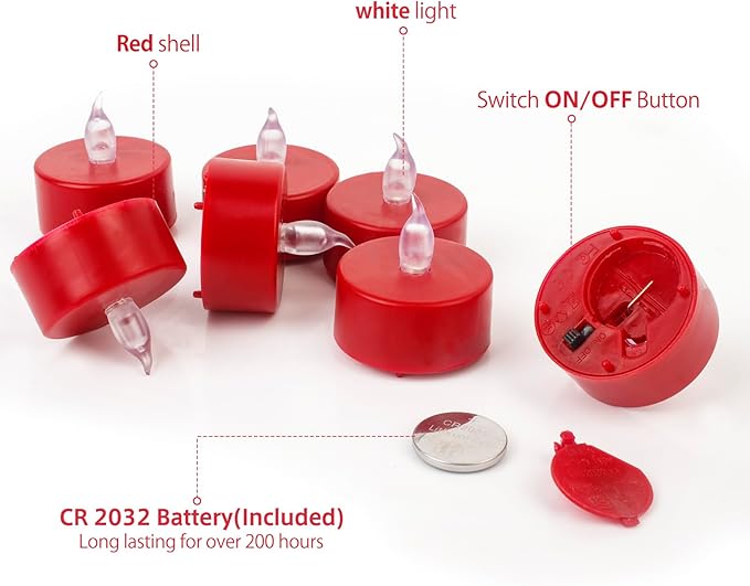 Tea Light, 50 Pack Flameless LED Tea Lights Candles Flickering red 200+ Hours Battery-Powered Tealight Candle. Ideal for Party, Wedding, Birthday, Gifts and Home Decoration (Red)