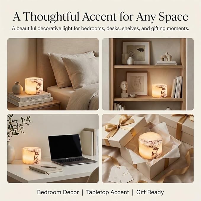 Marble Lamp Night Light Touch Bedside Table Lamp, Type C Rechargeable Natural Stone Accent Decor with 3 Way Dimmable Warm Glow, Cordless Ambient Lighting for Bedroom Living Room Desk Shelf Gift(#A)