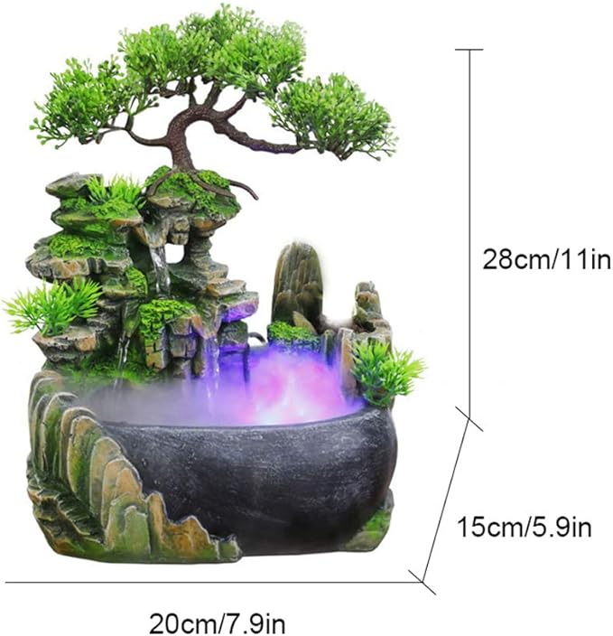 Indoor Relaxation Desktop Fountain Waterfall, Zen Meditation Indoor Waterfall Feature with Automatic Pump, Illuminated Waterfall for Home Office Bedroom Desk Décoration (Style 1)