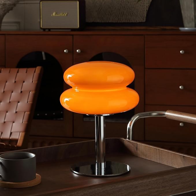 Mushroom Lamp Table Lamp for Night Stands,Mid Century Modern Desk Lamps for Bedroom, Vintage Dimmable Bedside Small Lamps, Cute Cool Home Room Aesthetic Decor for Living Room (Orange)