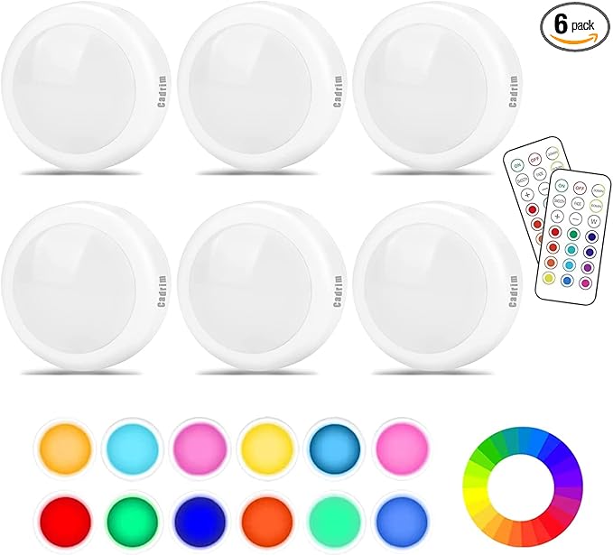 Puck Lights, Cadrim 13 Colors Changeable LED Puck Lightings, LED Lights for Bedroom, Under Cabinet Lights, Under Cabinet Lighting with 2 Wireless Remote Controls for Kitchen(6 Pack)