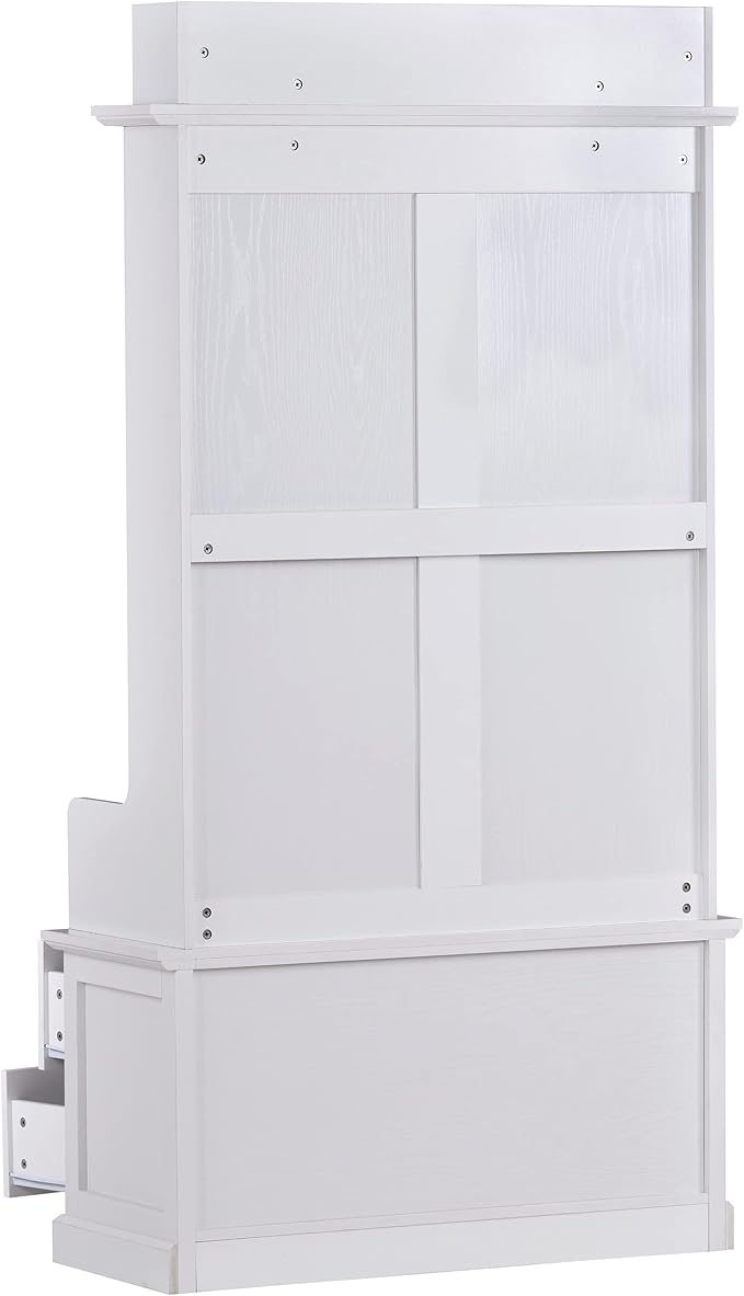 Retro 38.5" Wide Hallway Hall Tree with Coat Rack and 2 Large Drawers,Bench,5 Metal Hooks and Metal Handles,For Entrance Furniture Use (White#c)