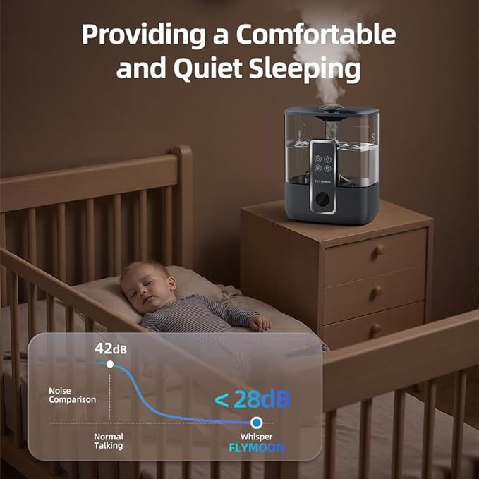 FLYMOON Humidifier for Bedroom, Top Fill 5L Cool Mist Humidifiers with 28dB, Humidifier for Large Room with Leak-Proof, Auto-Off, 12H Timer, 50 Hour Runtime,Tuya App Control, Black