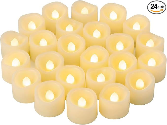 CANDLE IDEA 24 PCS LED Flameless Flickering Plastic Tealight Votive Candle Bulk Battery Operated/Electric Flicker Small Tea Lights Bright Fake Candles for Halloween Christmas Lantern Decorations