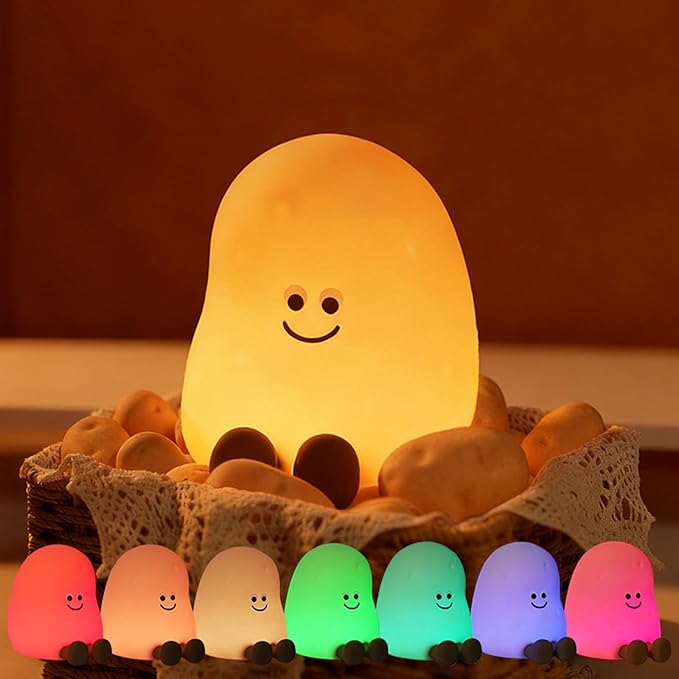 Potato Night Light for Kids, 7 Color Changing Soft Silicone Night Light, Touch Dimmable Lamp with 3 Brightness, Rechargeable Bedside Lamp with Timer, Cute Desk Decor Gift for Toddler Boy Girl (Potato)