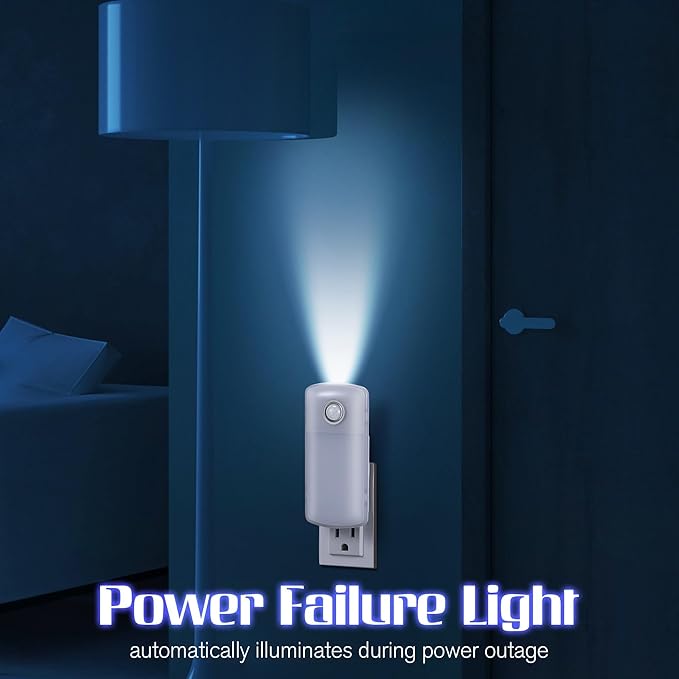 Enhon Emergency Power Failure Night Lights, 5-in-1 Multi Color LED Light, Rechargeable Flashlight with Foldable Plug, Automatic On Off Motion Sensor for Bedrooms, Hallways, Black Outs(2 Pack)