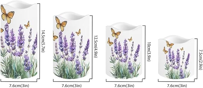 Lavender Butterfly Flameless Candles Bulk Timer Battery Operated Candles with Remote Color Changing Electric Pillar Led Candles Room Home Dining Table Decorations Tea Light
