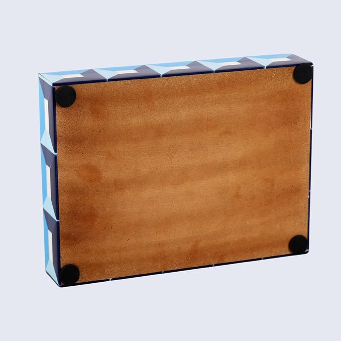 Handicrafts Home Blue Decorative Storage Box with Lid– Slim Rectangular Storage Box, Modern Resin Inlay Wooden Box, Remote Holder, Desk Organizer, Keepsake & Jewelry Box for Coastal Decor- 6x8x1.5