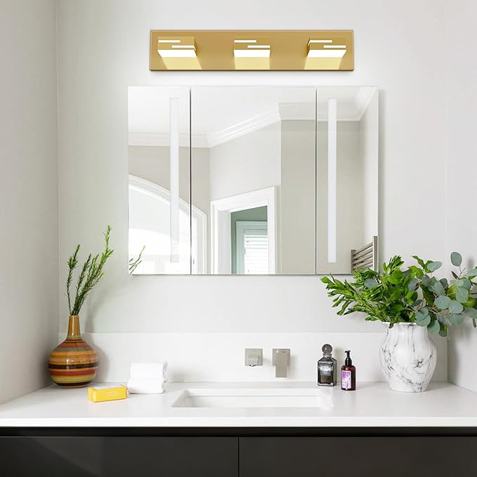 LED Modern Bathroom Vanity Light Fixtures, 3-Light 22-inch Dimmable Gold Vanity Lights for Bathroom Lighting Fixtures Over Mirror, with 350° Rotatable Heads (Cool White 6000K)