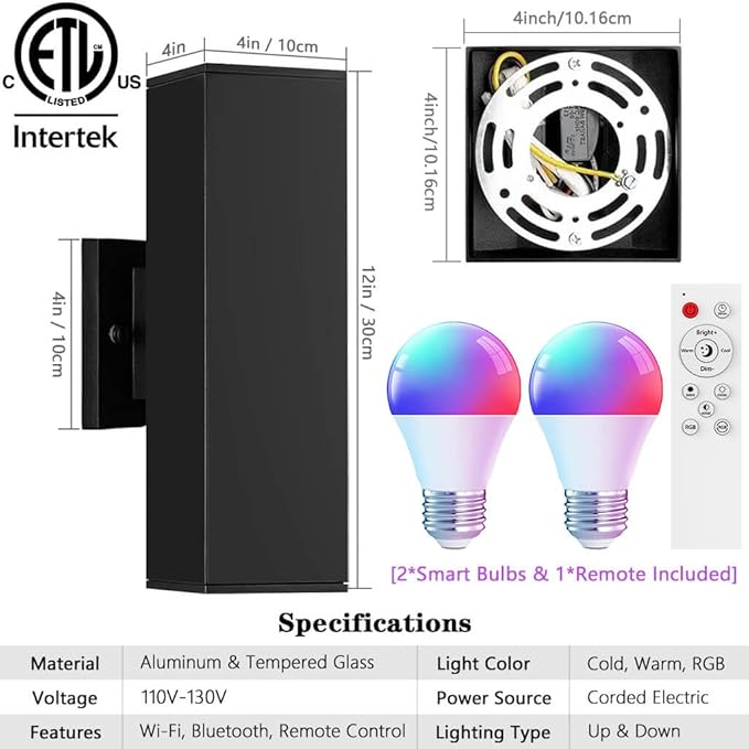 KIZON Smart Outdoor Wall Lights RGBCW Color Changing, Modern Dusk to Dawn Outdoor Sconce Up and Down Lighting, Exterior Light Fixture for House Porch Garage, Compatible with Alexa, ETL Listed