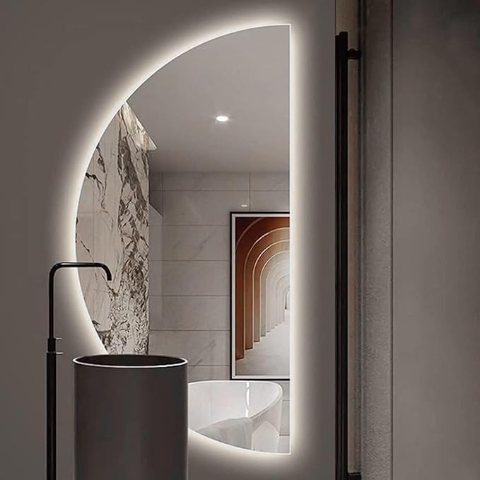 39in Half Moon LED Bathroom Mirror - Half Moon Mirrors for Wall,Frameless Backlit Smart Vanity Mirrors.3-Color Dimmable,Anti-Fog(Left Semicircle, 20 * 39in/50 * 100cm)