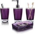 4-Piece Classic Purple Acrylic Bathroom Accessories Set — Soap Dispenser, Toothbrush Holder, Soap Dish & Mouthwash Cup, Vanity Countertop Organizer for Purple Boho Bathroom Decor