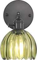 Vintage Wall Sconce with Green Tulip Glass Lampshade 180 Degree Adjustable Black Sconce Hradwired Modern Wall Lighting Fixture with Switch for Bedside Bedroom Doorway